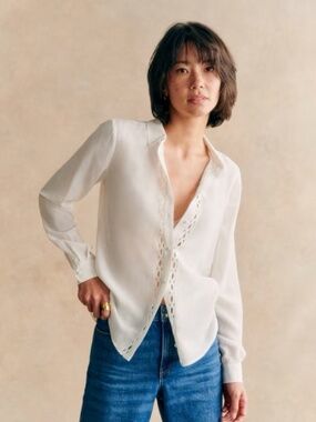 Sezane Annira Silk Button Down Shirt in Ecru | Size 36 (US 4)